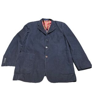 T Harris London Navy Corduroy Blazer L 3 Button Cotton Sport Coat 100% Cotton